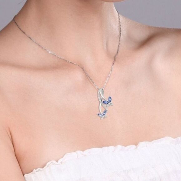 Blue Tazinite Infinity Butterfly Pendant Necklace - Picture 2 of 4